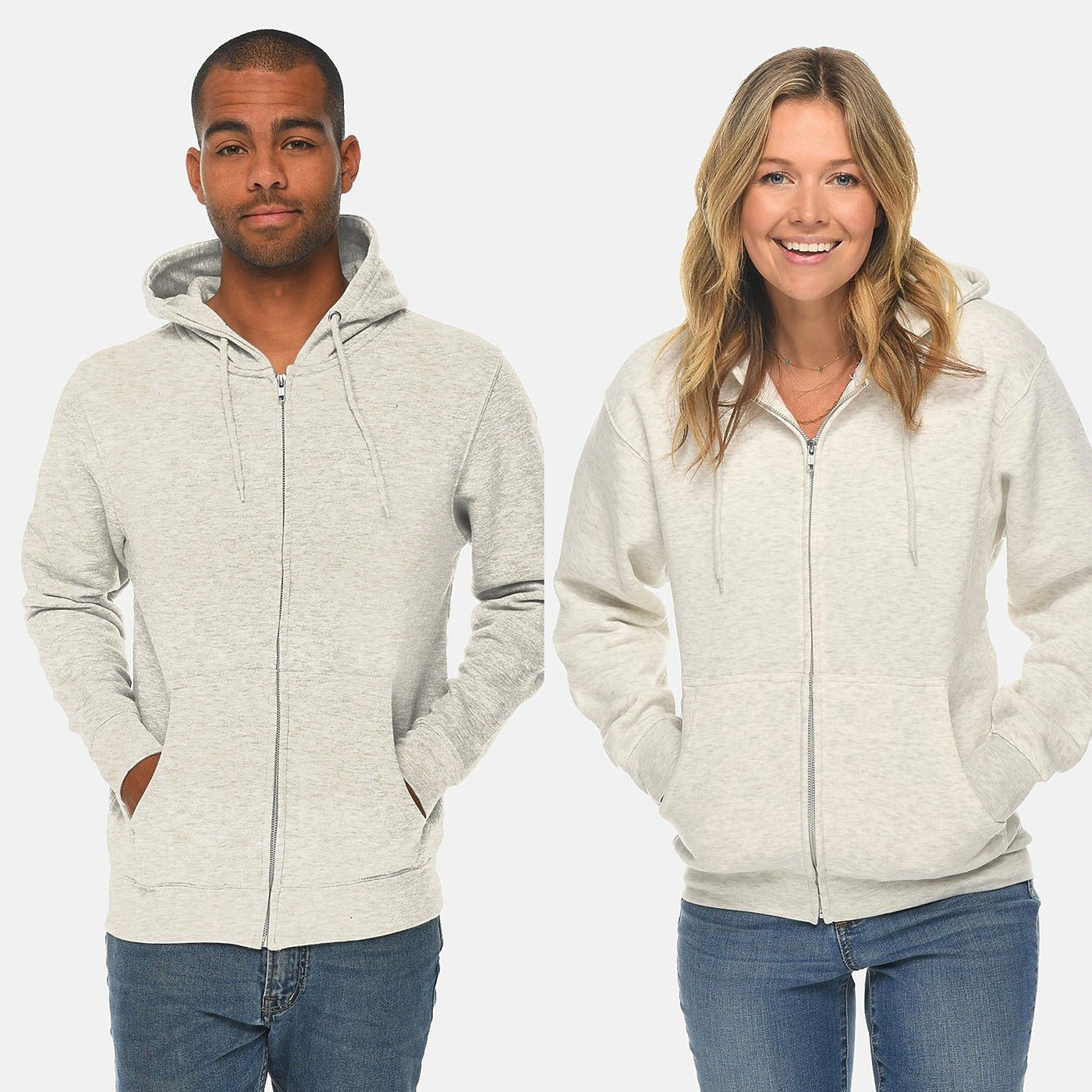 Unisex White Melange Zip Up hoodie | Montivo Pakistan
