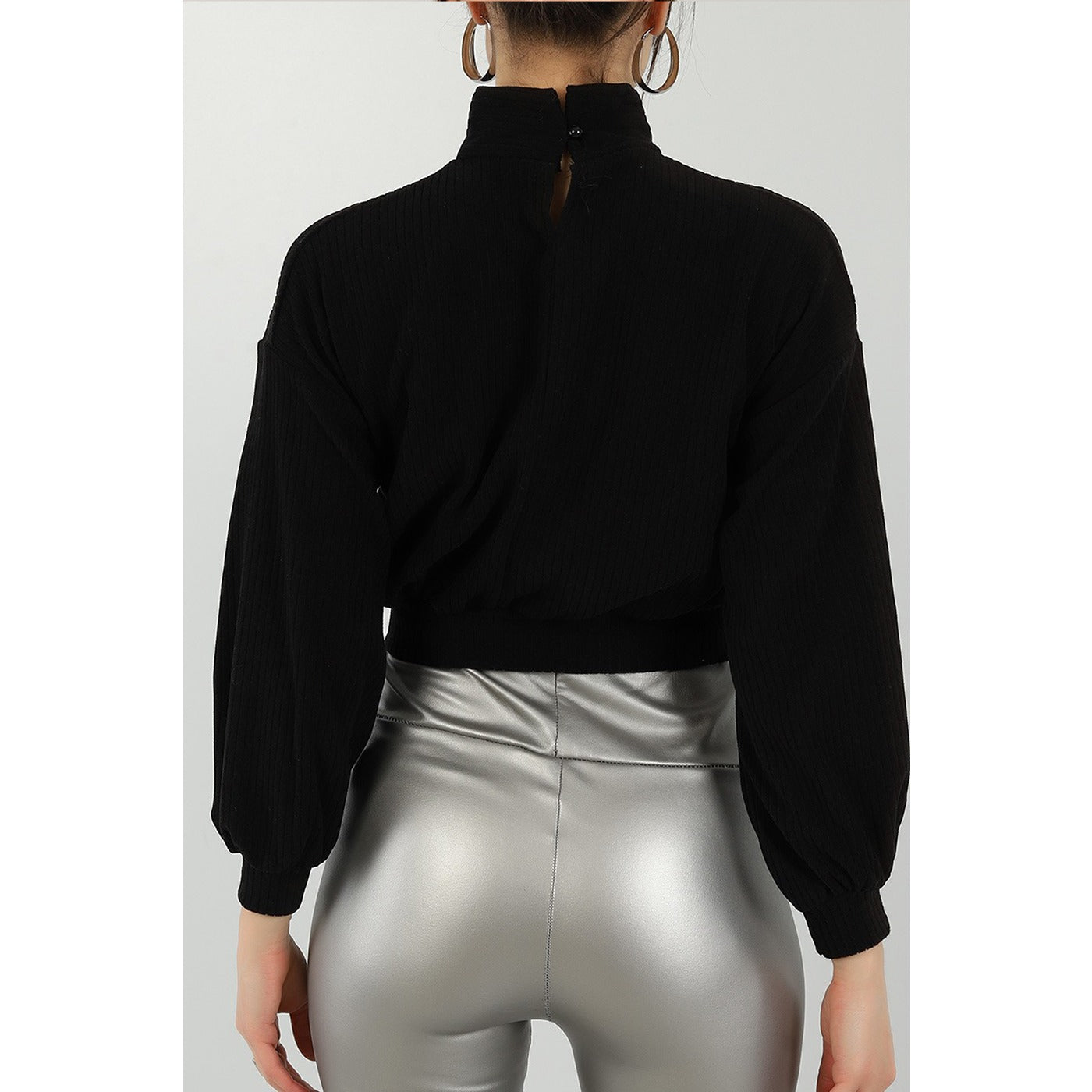 Black Ribbed Mock Neck Top | Montivo Pakistan