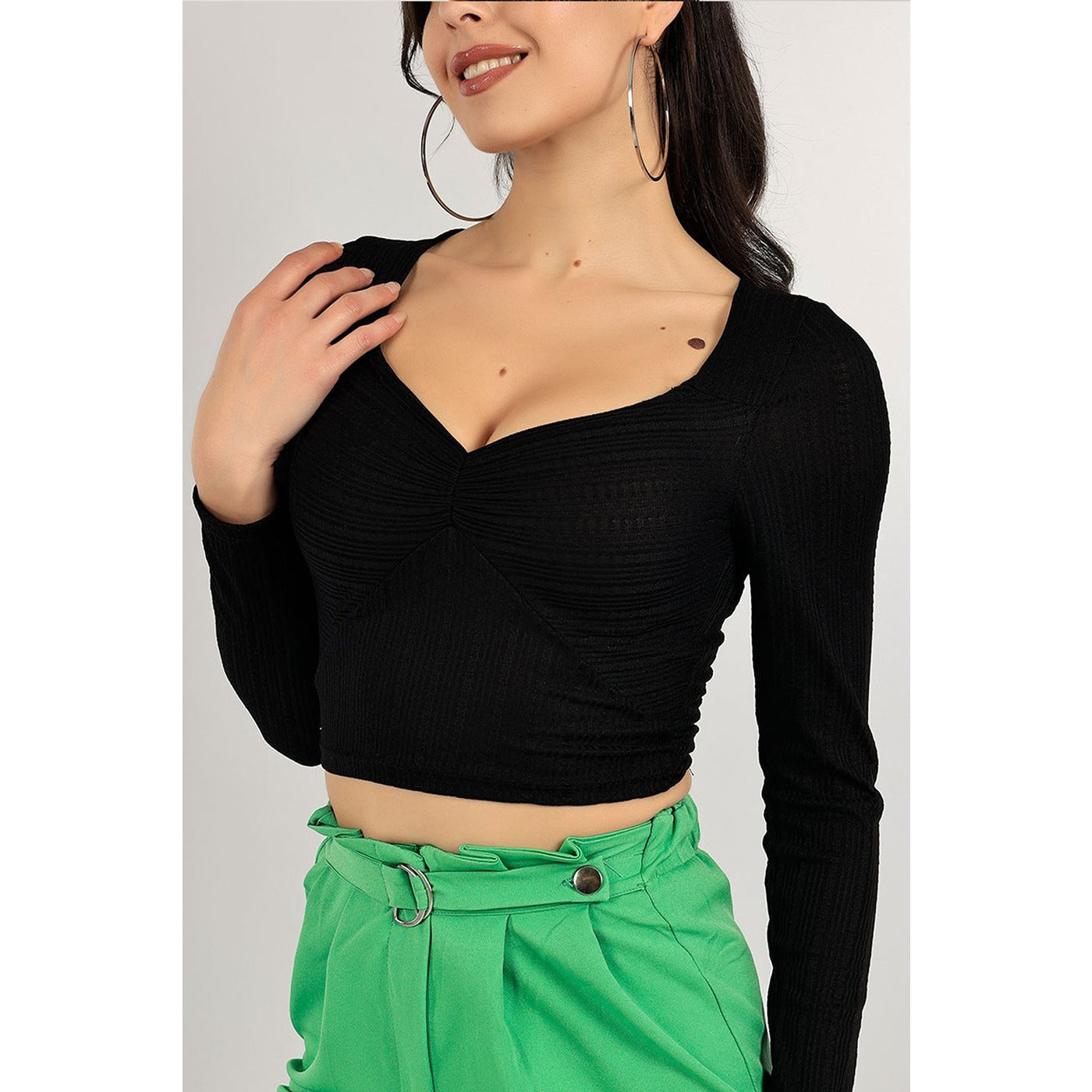 Black Shirred Design Top | Montivo Pakistan