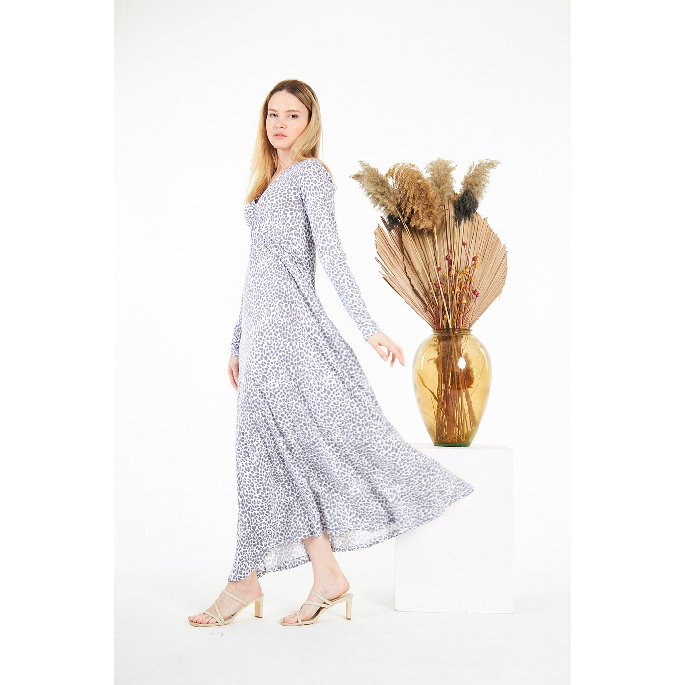 Animal Printed Double Breasted Long Dress | Montivo Pakistan