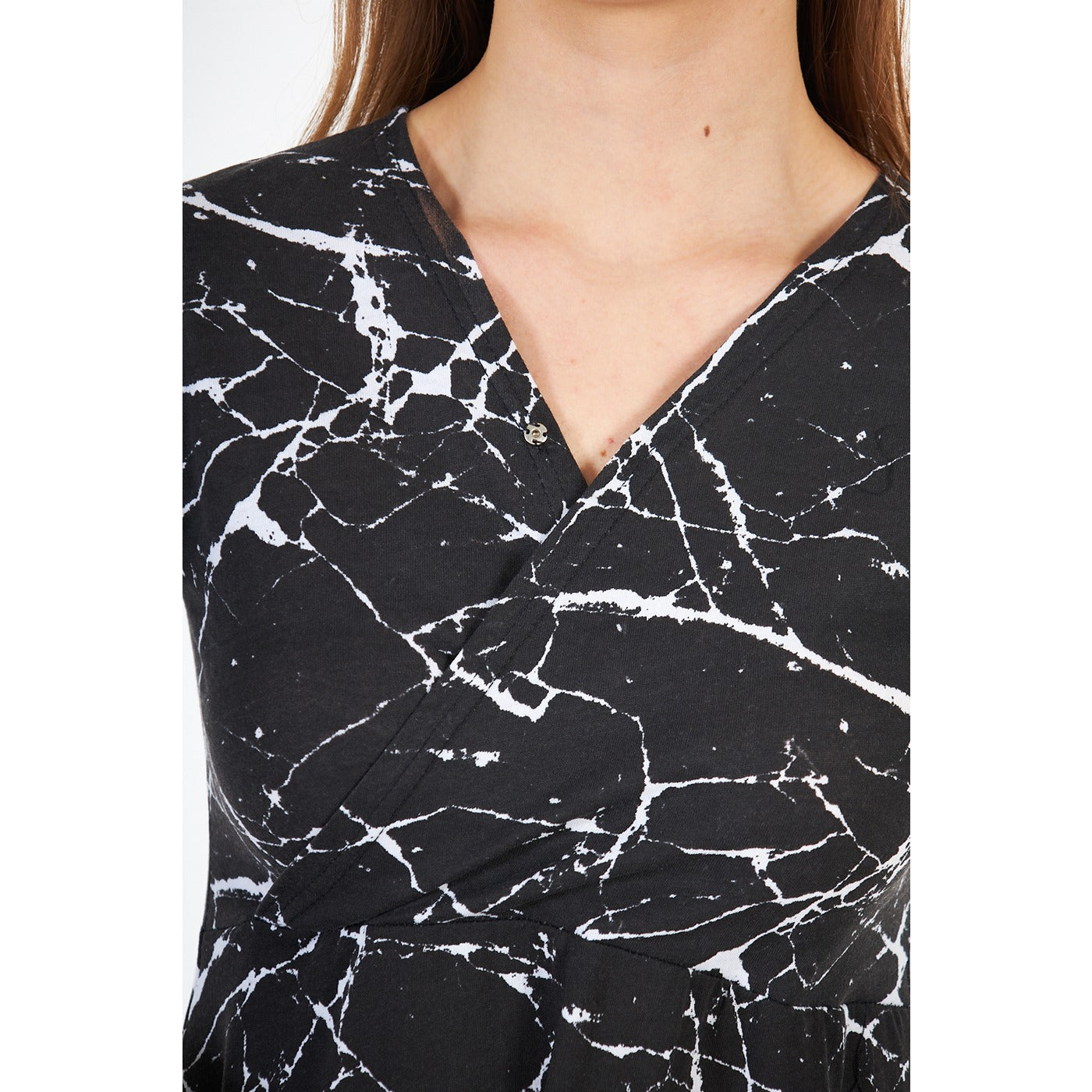 Black Printed Double Breasted Long Dress | Montivo Pakistan