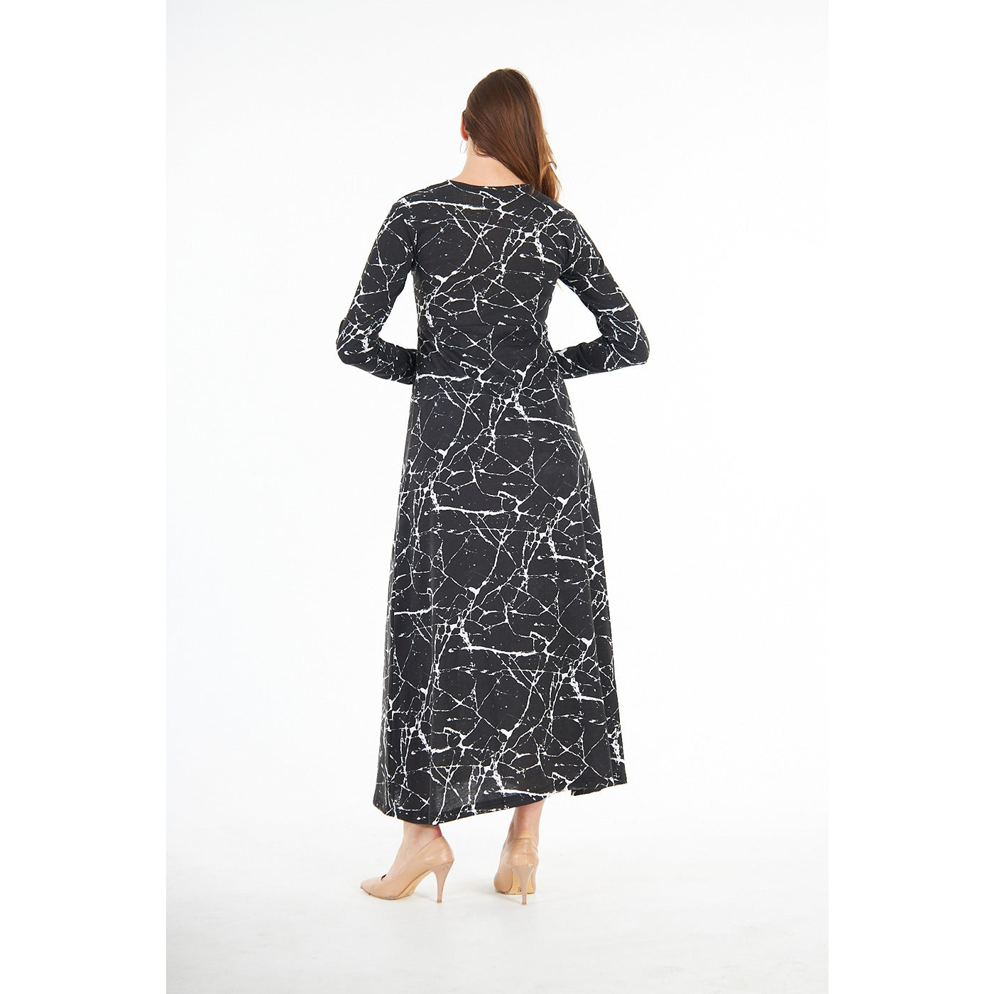 Black Printed Double Breasted Long Dress | Montivo Pakistan