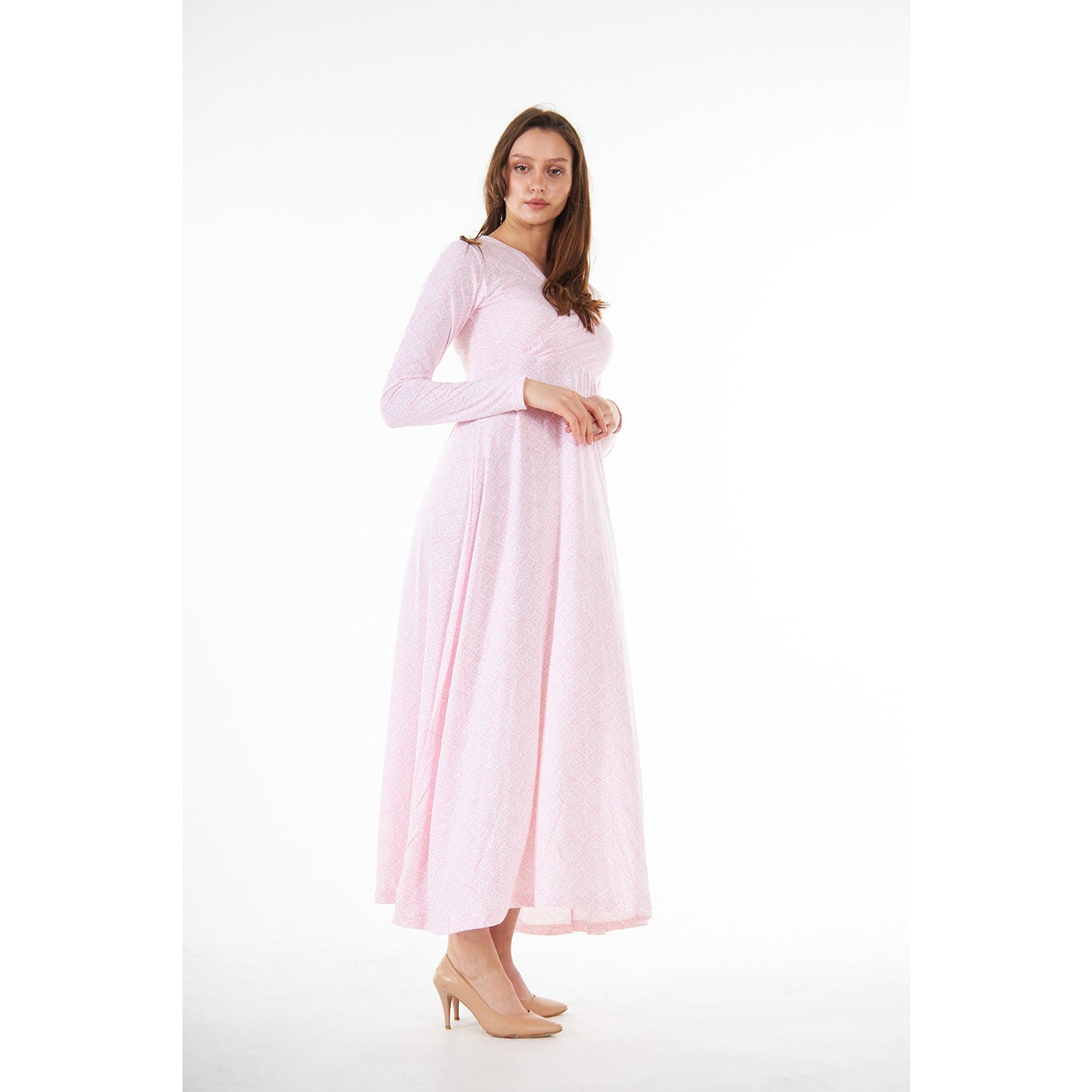 Pink Printed Double Breasted Long Dress | Montivo Pakistan