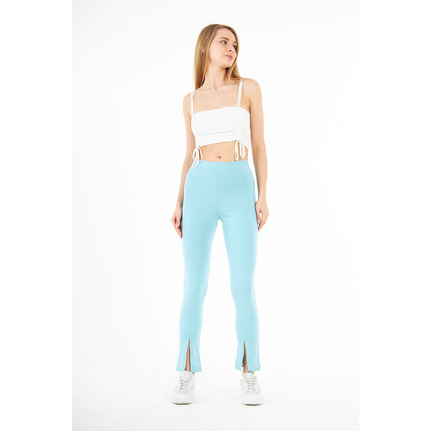 Light Blue Split Hem Leggings | Montivo Pakistan