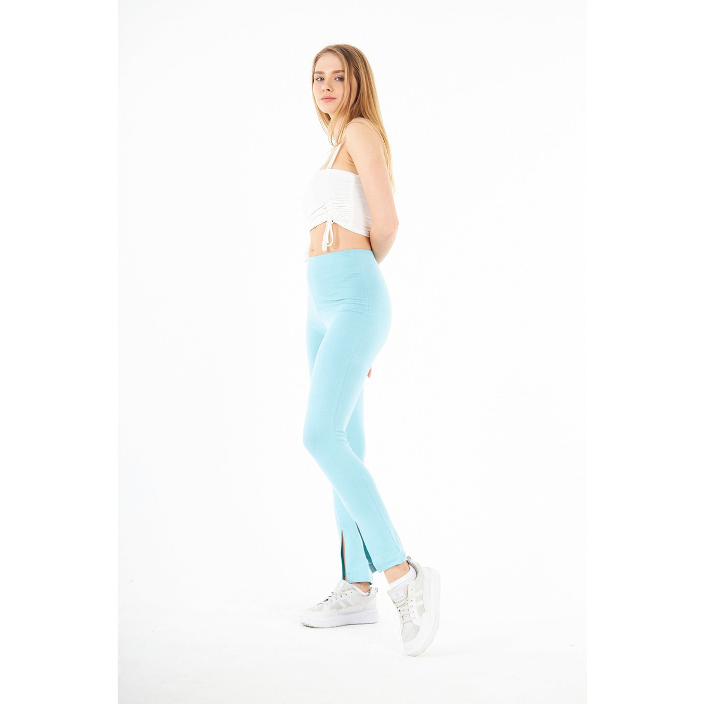 Light Blue Split Hem Leggings | Montivo Pakistan