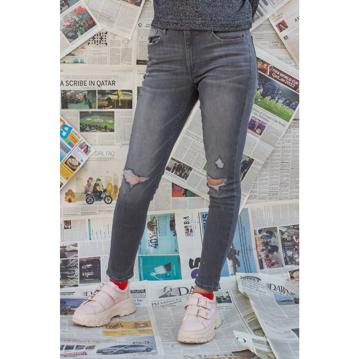 Grey Skinny Ripped Jeans | Montivo Pakistan