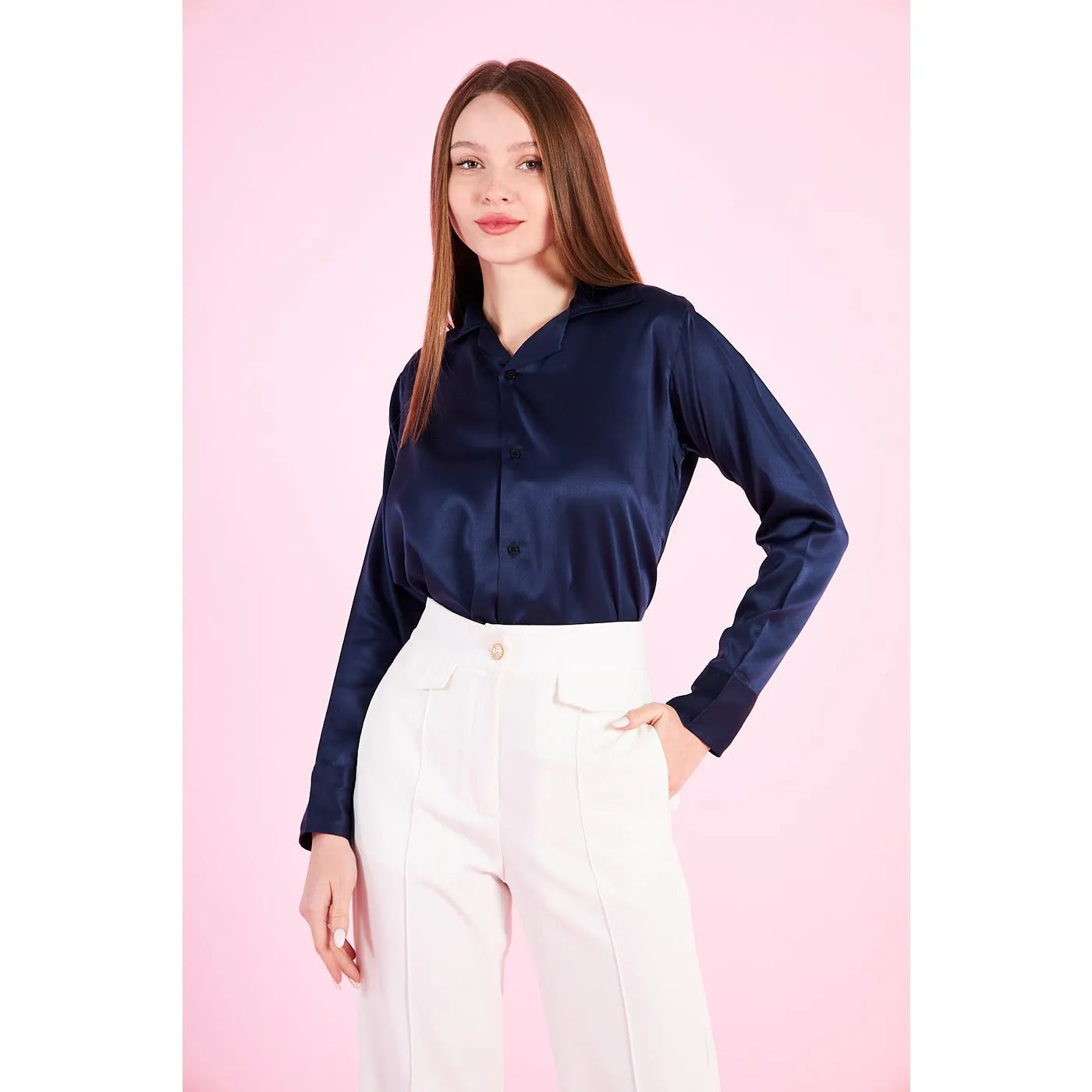 Blue Cuban Collar Satin Shirt | Montivo Pakistan