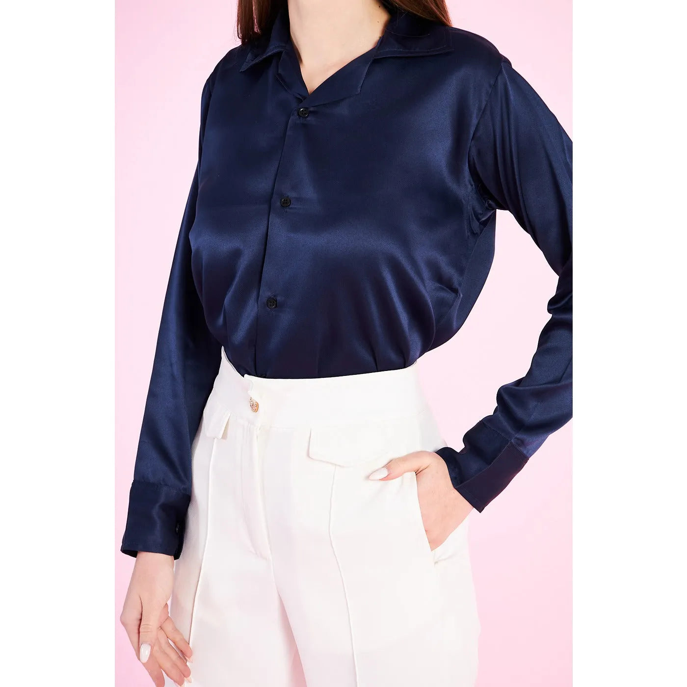 Blue Cuban Collar Satin Shirt | Montivo Pakistan
