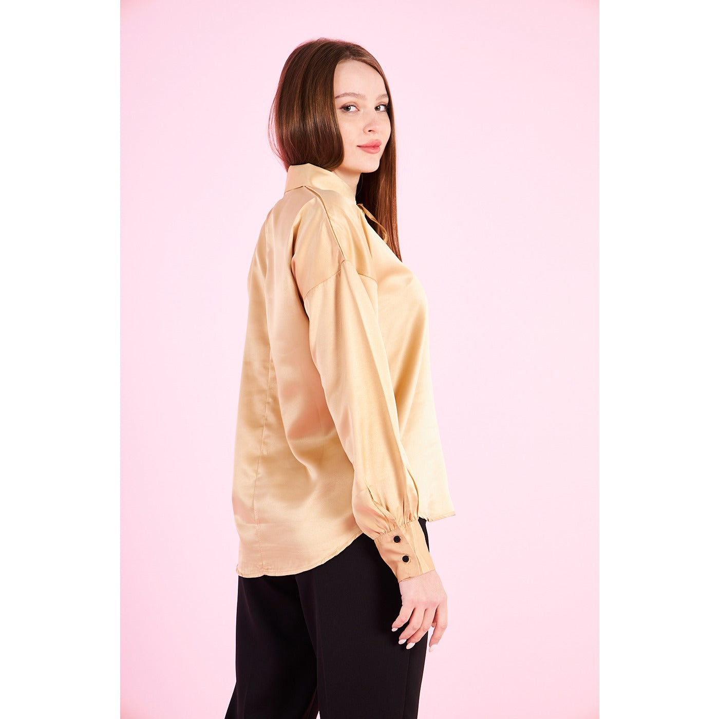 Gold Knotted Collar Satin Top | Montivo Pakistan