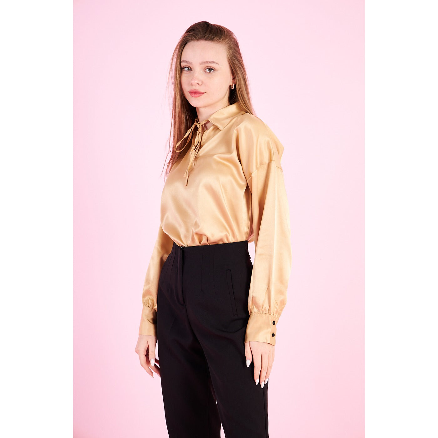 Gold Knotted Collar Satin Top | Montivo Pakistan