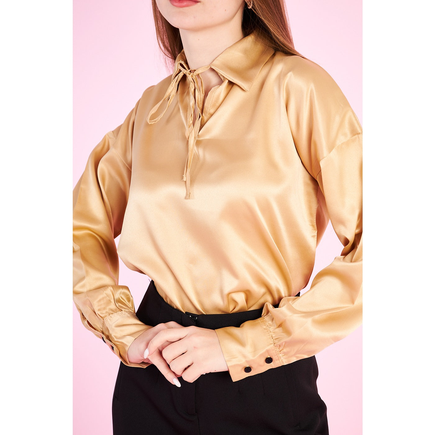 Gold Knotted Collar Satin Top | Montivo Pakistan