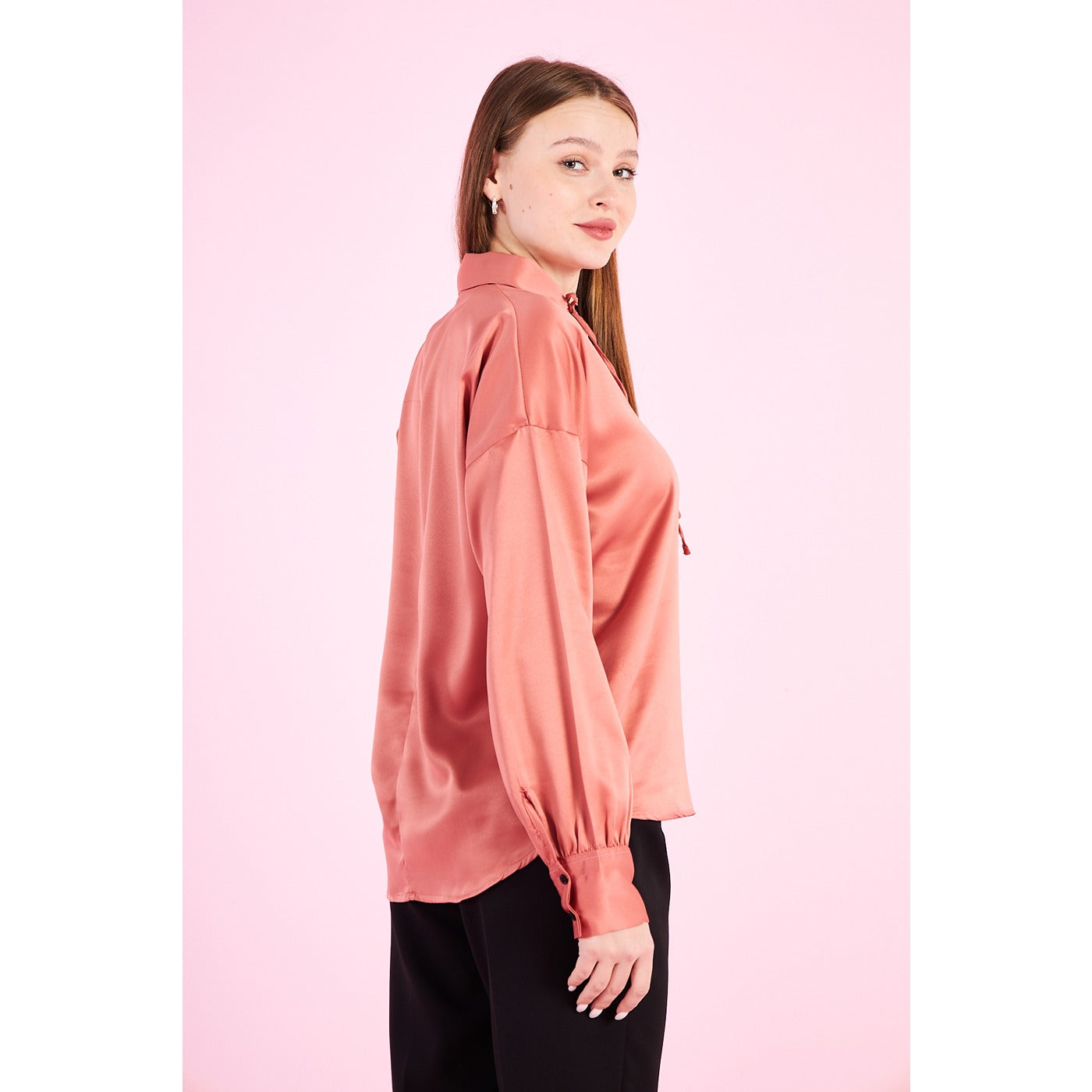 Pink Knotted Collar Satin Top | Montivo Pakistan