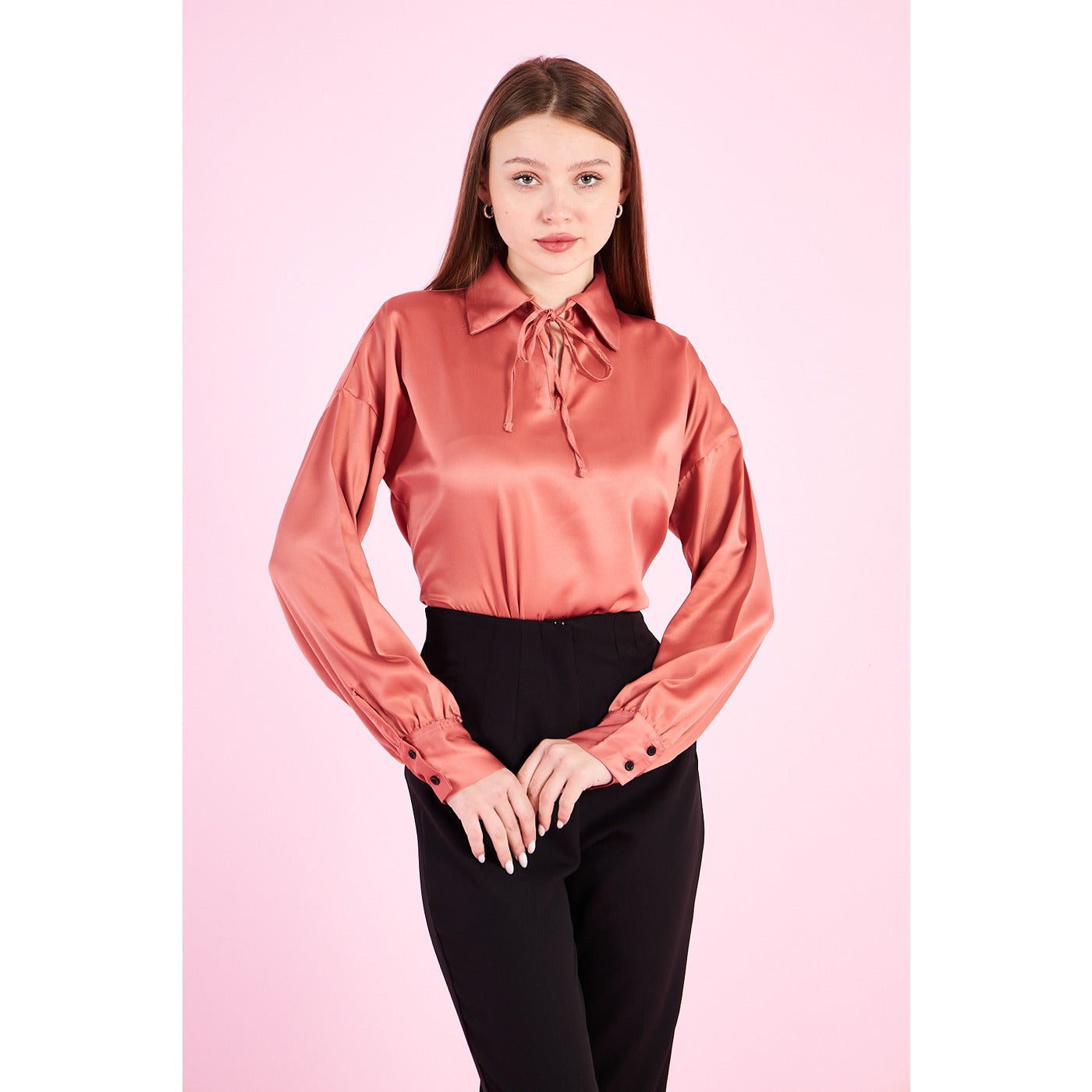Pink Knotted Collar Satin Top | Montivo Pakistan