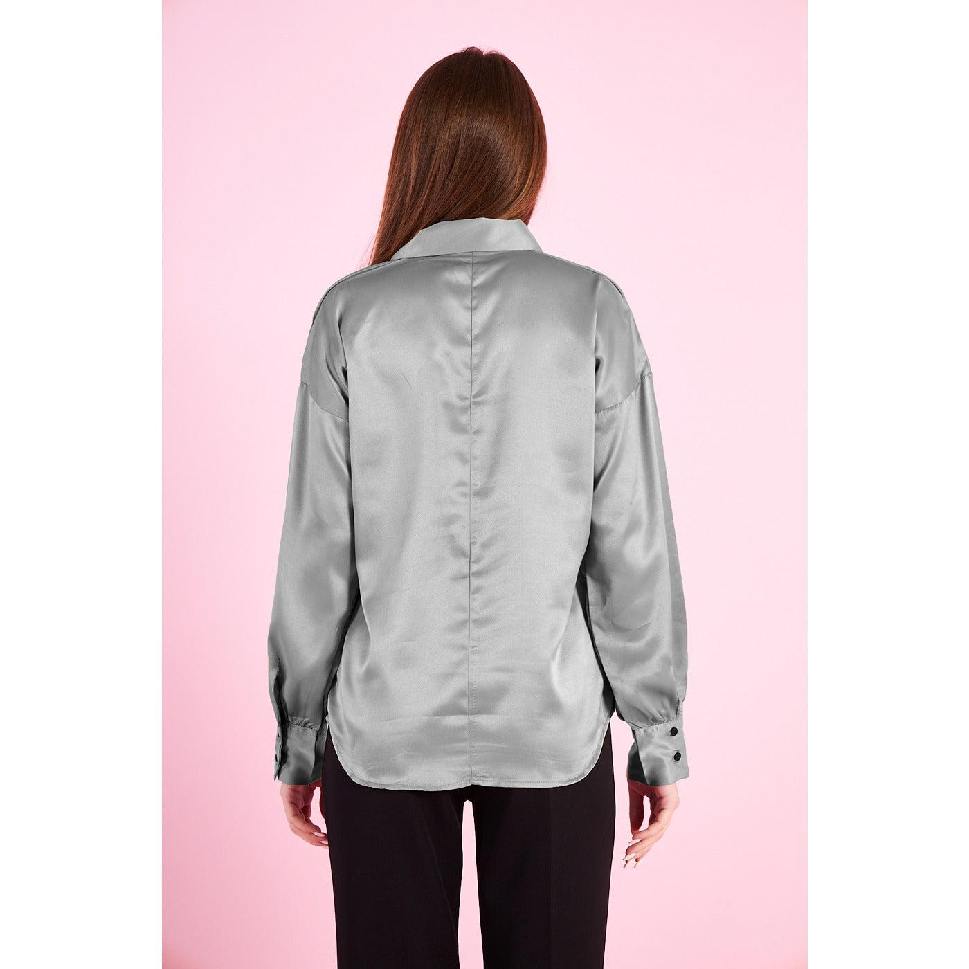 Grey Knotted Collar Satin Top | Montivo Pakistan