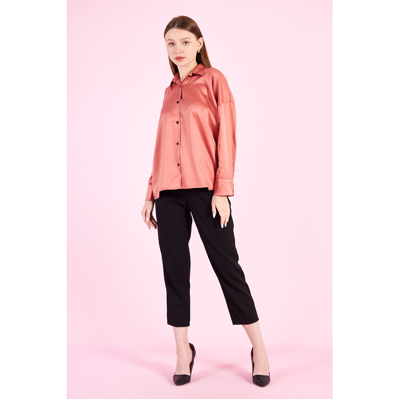 Pink Button Down Satin Shirt | Montivo Pakistan