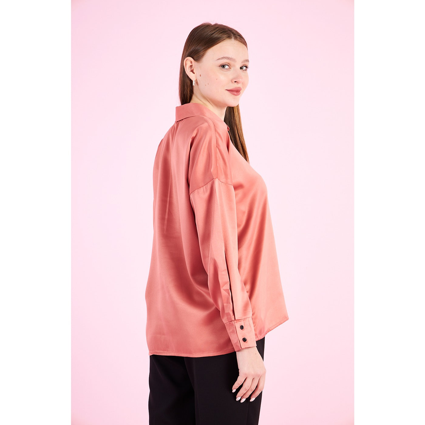 Pink Button Down Satin Shirt | Montivo Pakistan