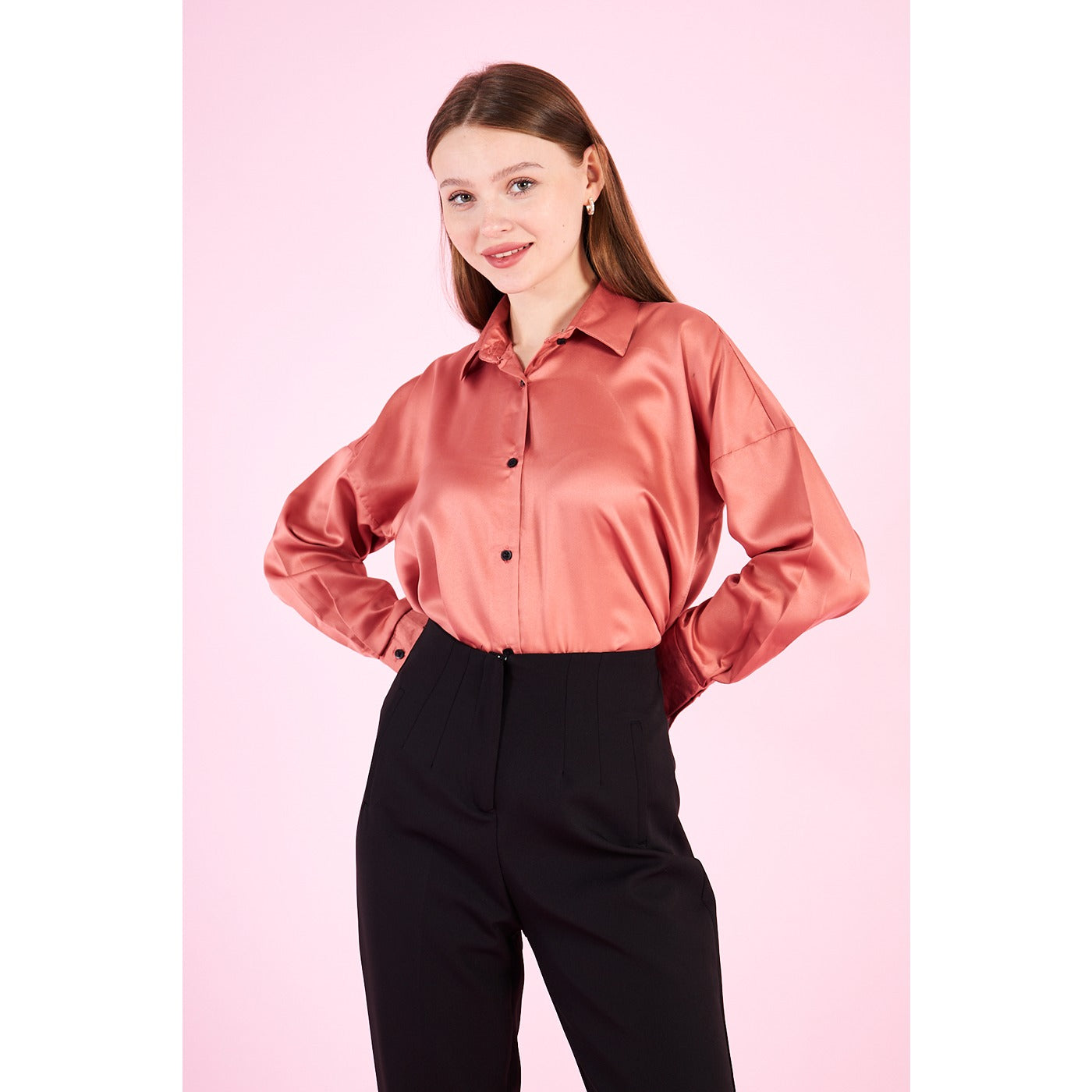 Pink Button Down Satin Shirt | Montivo Pakistan