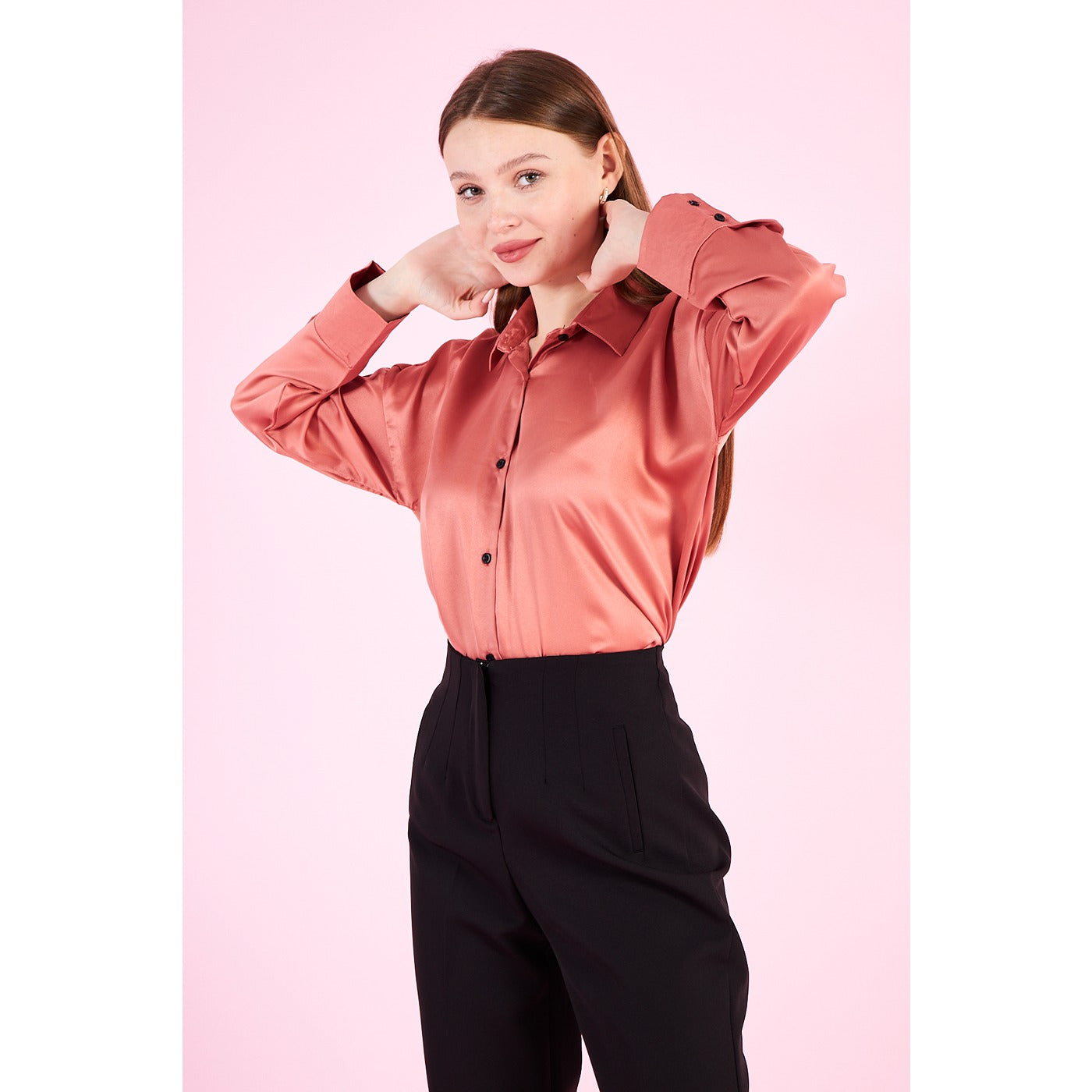 Pink Button Down Satin Shirt | Montivo Pakistan