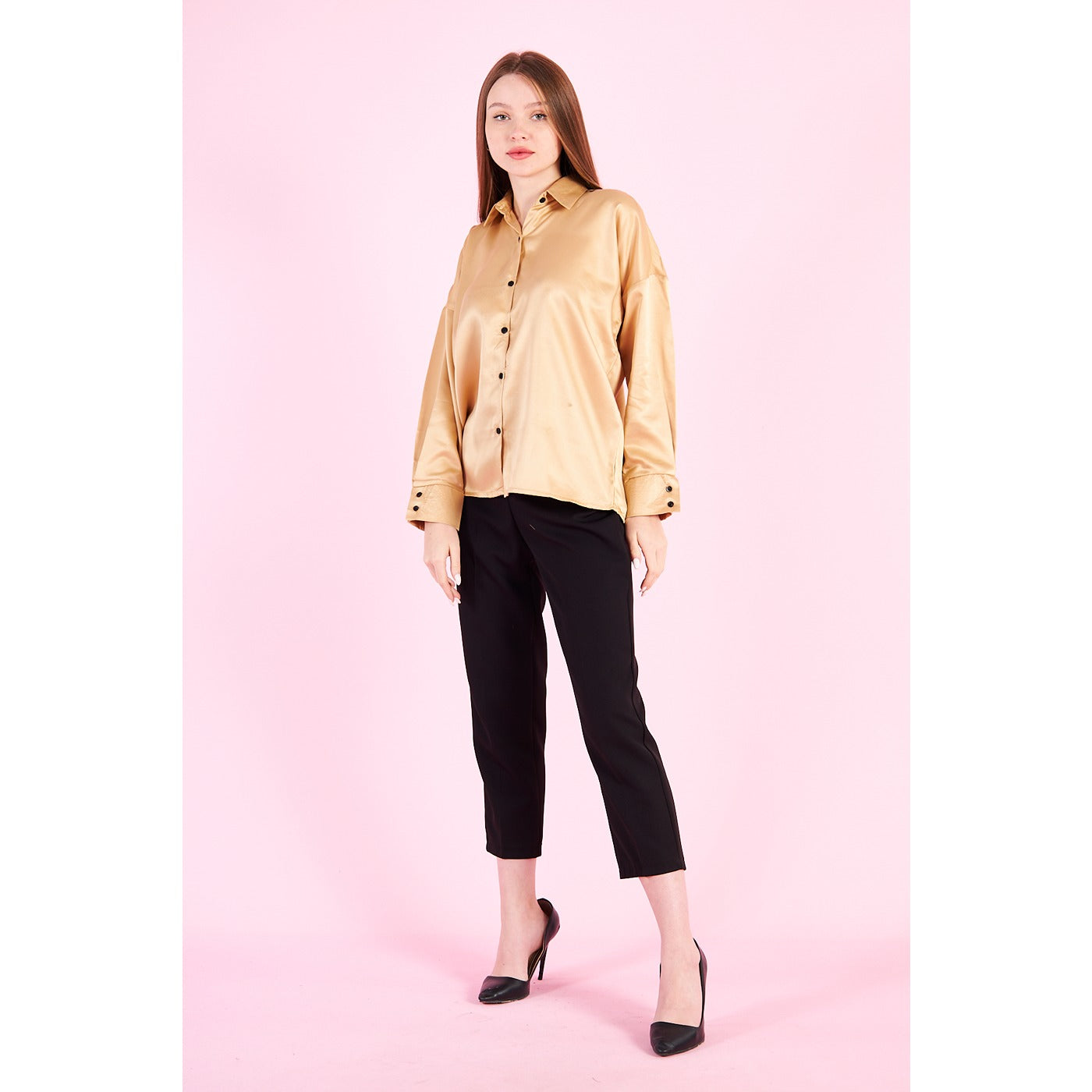 Gold Button Down Satin Shirt | Montivo Pakistan