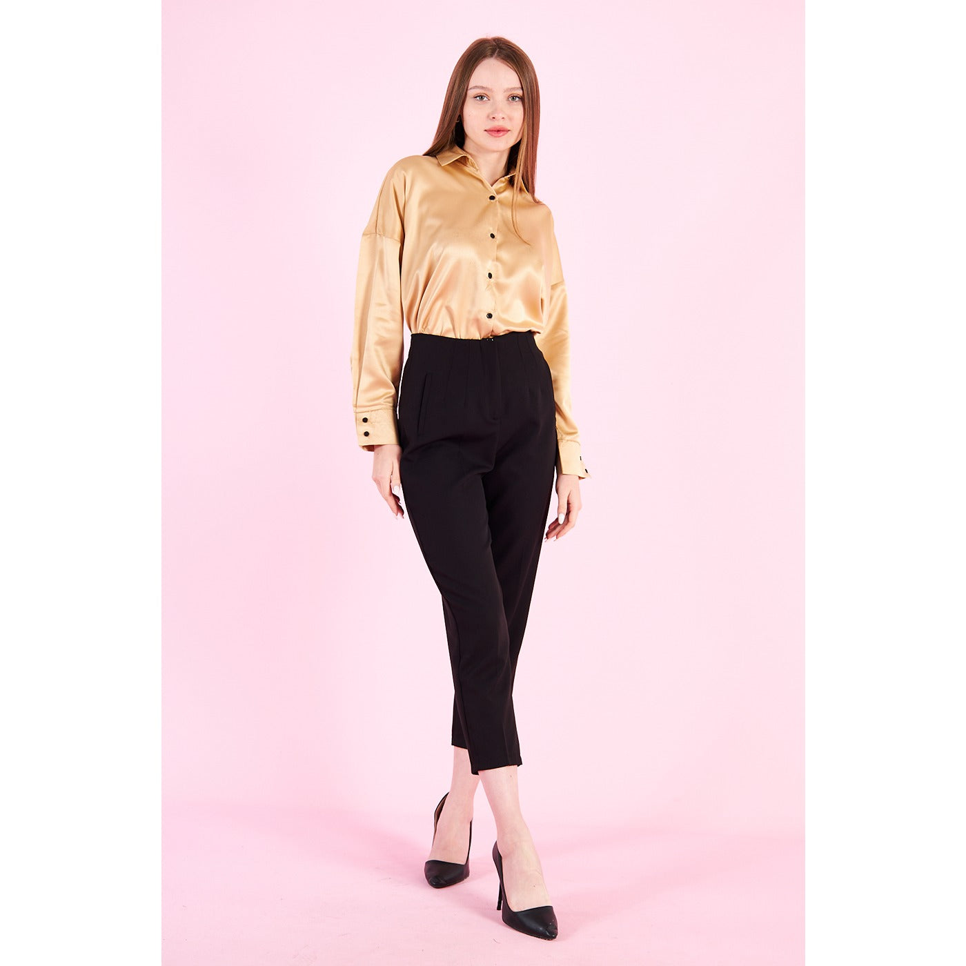 Gold Button Down Satin Shirt | Montivo Pakistan