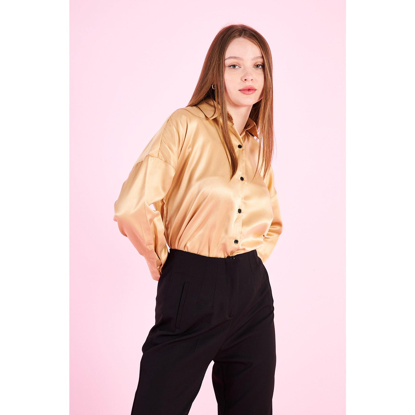 Gold Button Down Satin Shirt | Montivo Pakistan