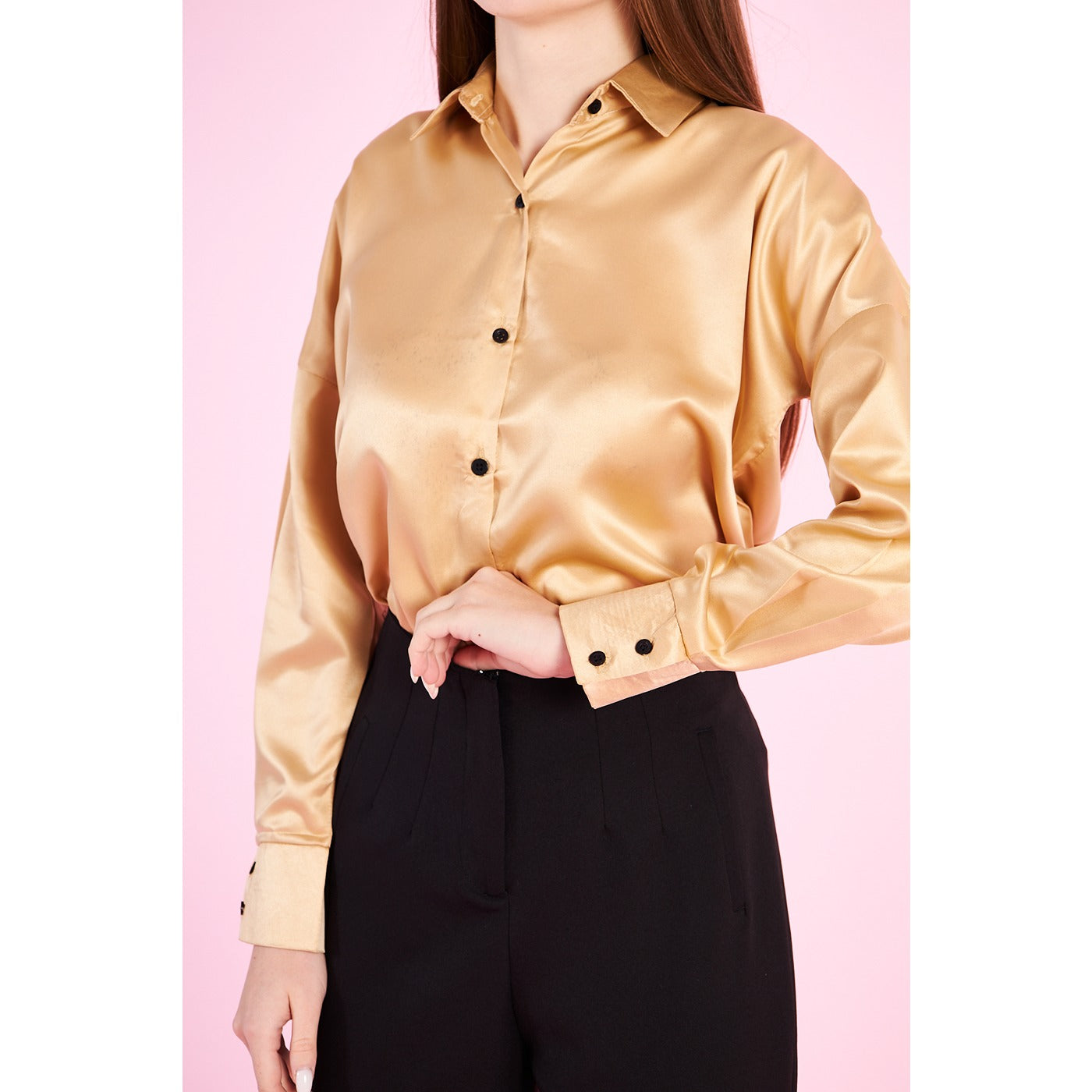 Gold Button Down Satin Shirt | Montivo Pakistan
