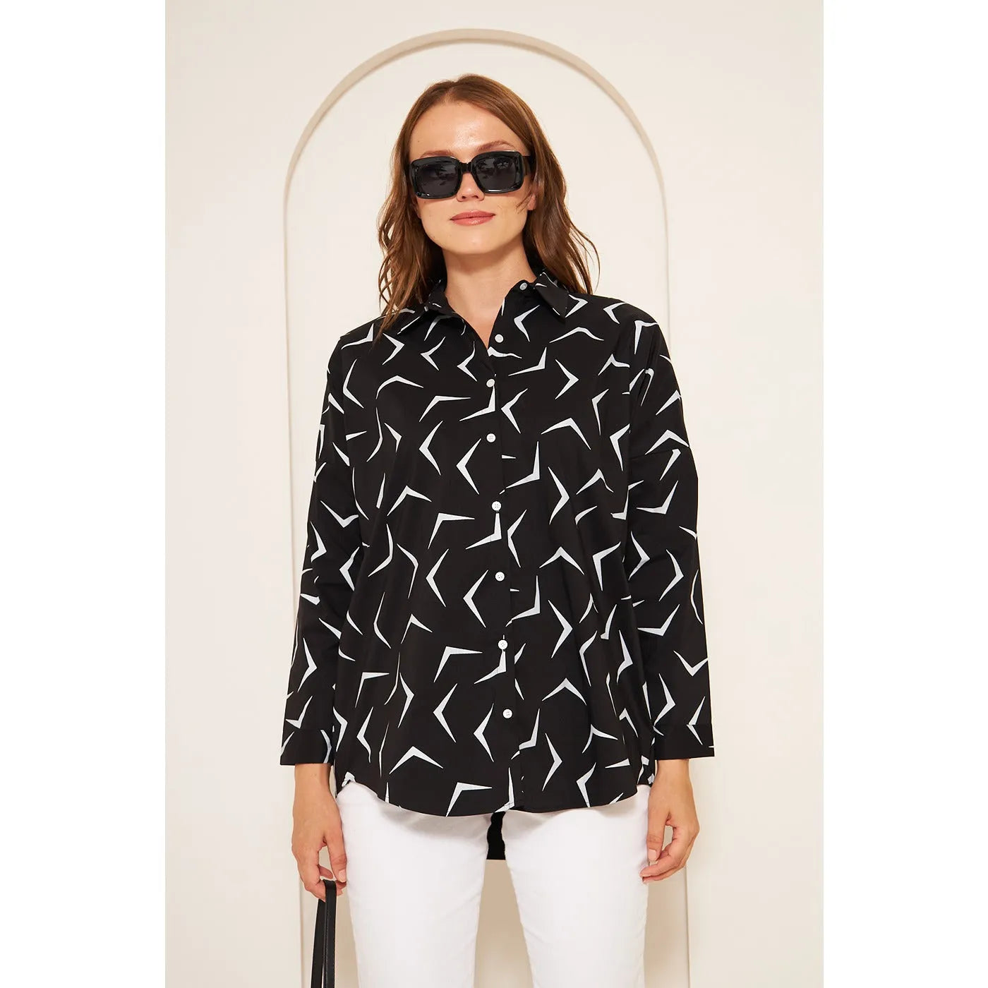 Black Geometric Print Oversized Shirt | Montivo Pakistan