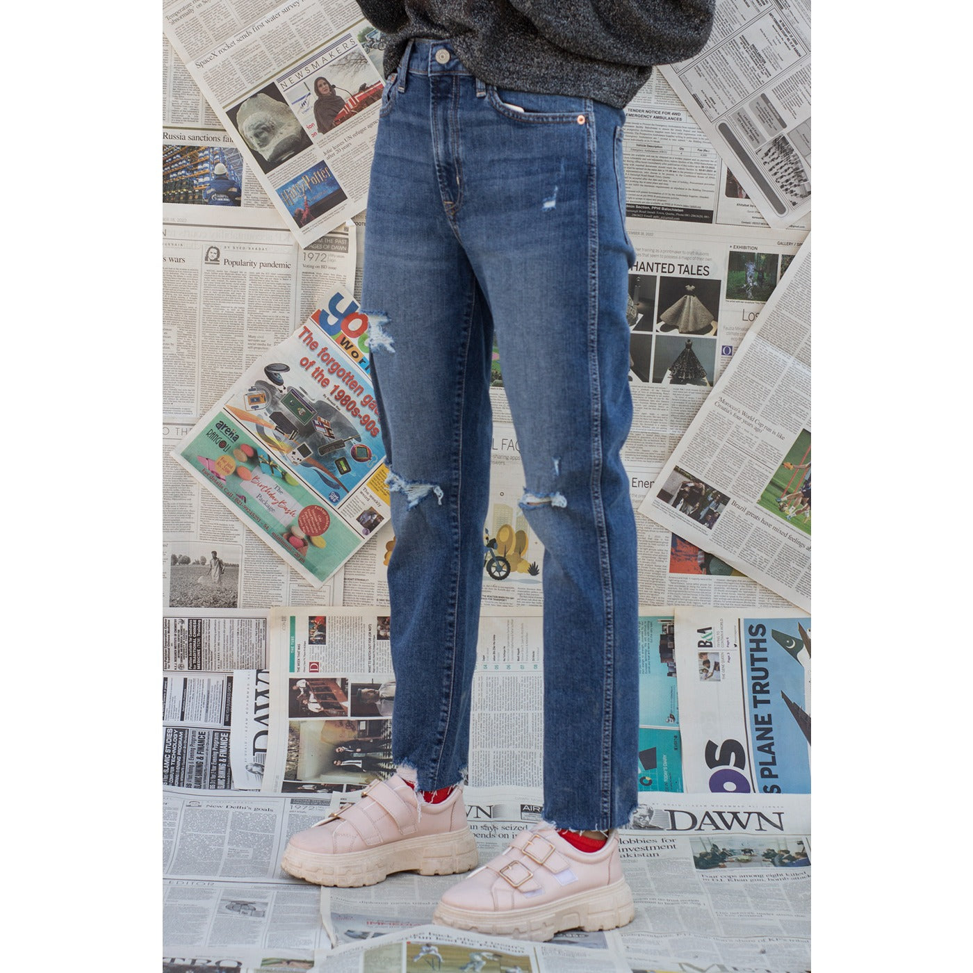 GP High Rise Distressed Cigarette Jeans | Montivo Pakistan