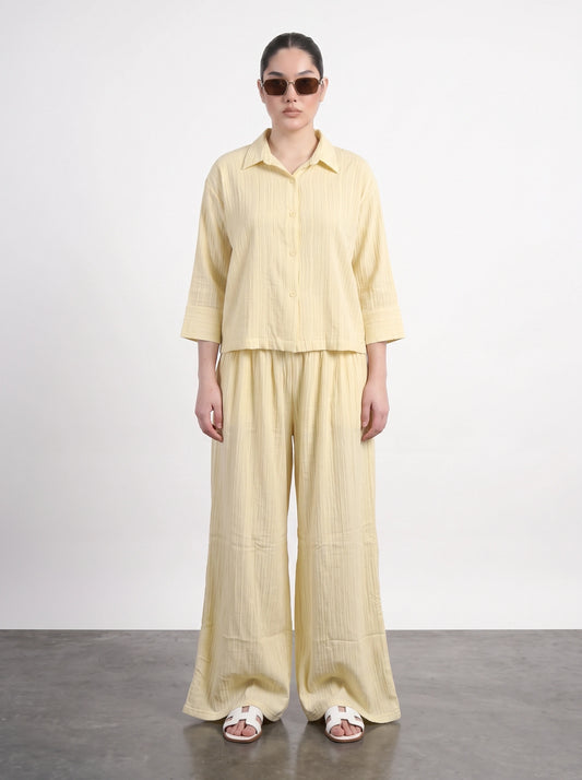 Lemon Crushed Wide Leg Trousers