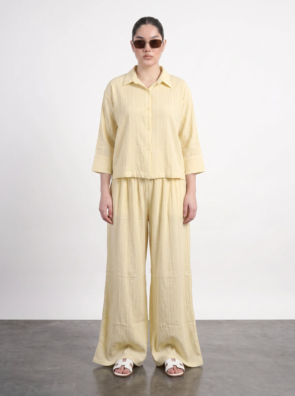 Lemon Crushed Wide Leg Trousers