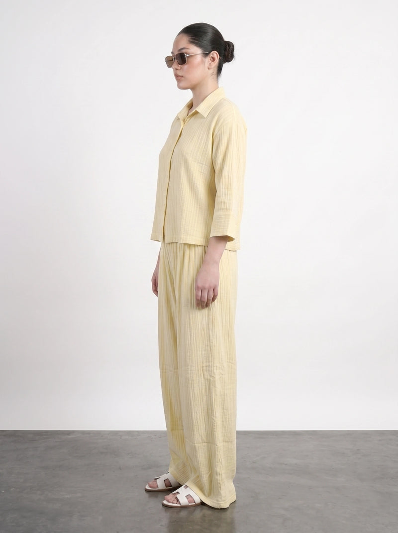 Lemon Crushed Wide Leg Trousers