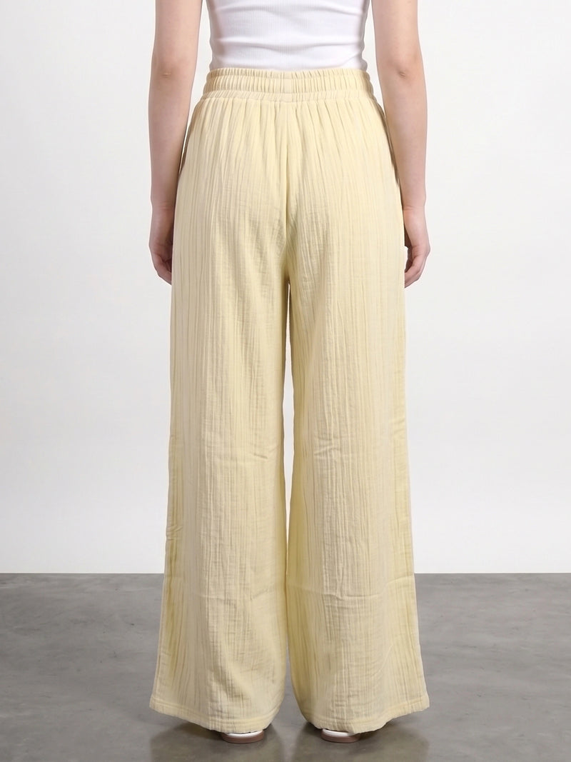 Lemon Crushed Wide Leg Trousers | Montivo Pakistan