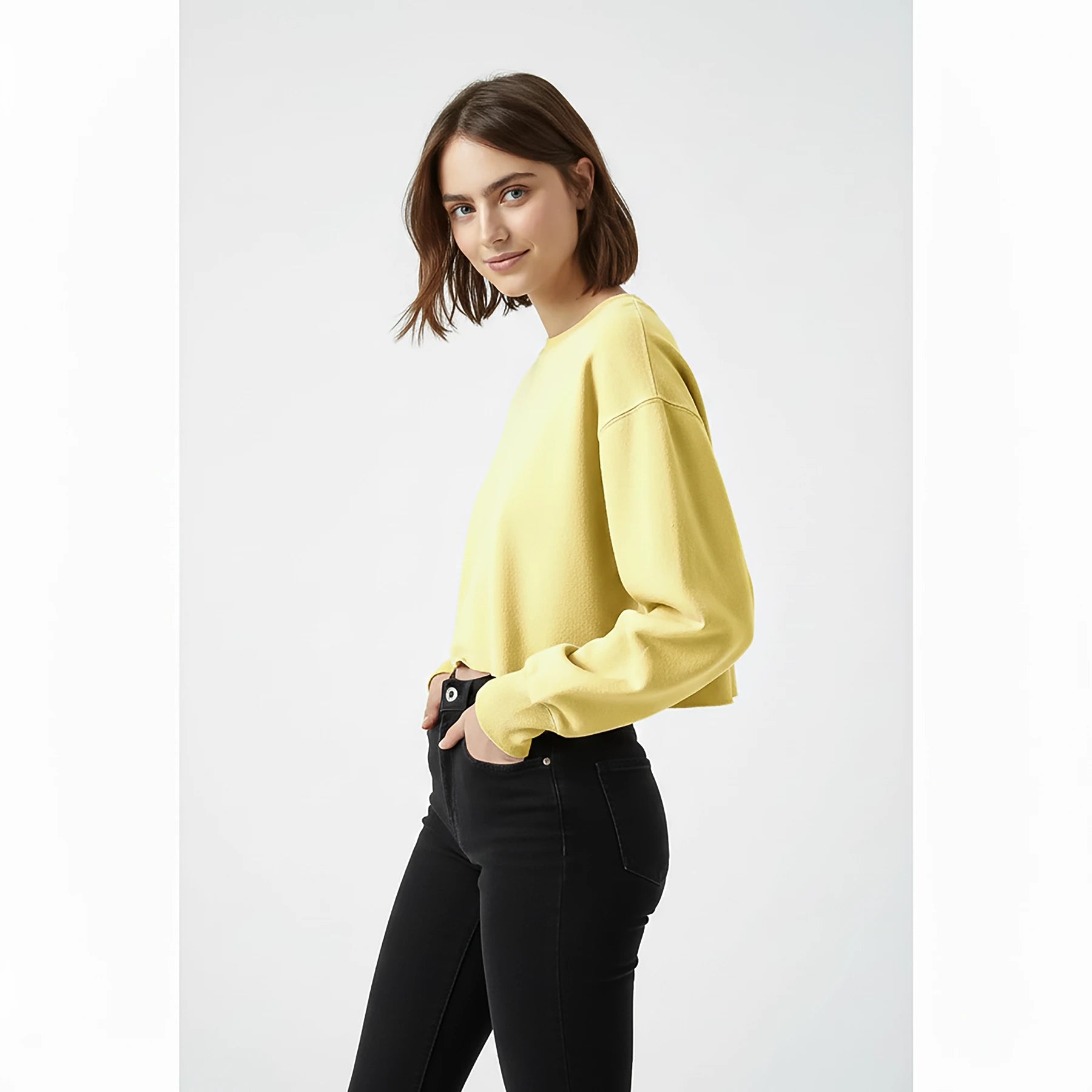 PB Washed effect Yellow Cropped Sweatshirt | Montivo Pakistan