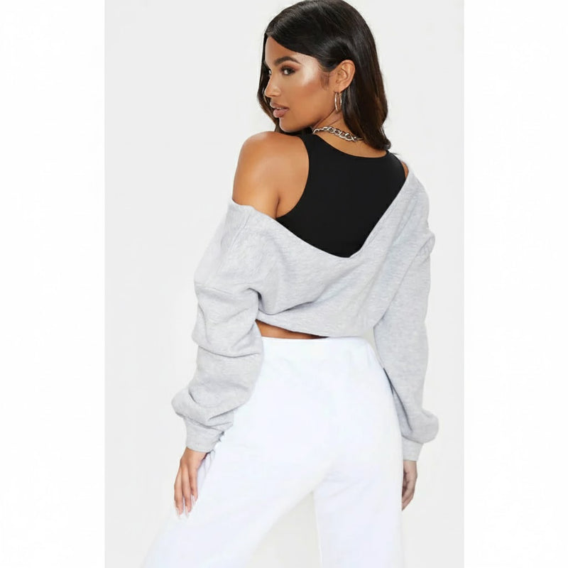 PTL Grey Crop Off Shoulder Sweatshirt | Montivo Pakistan