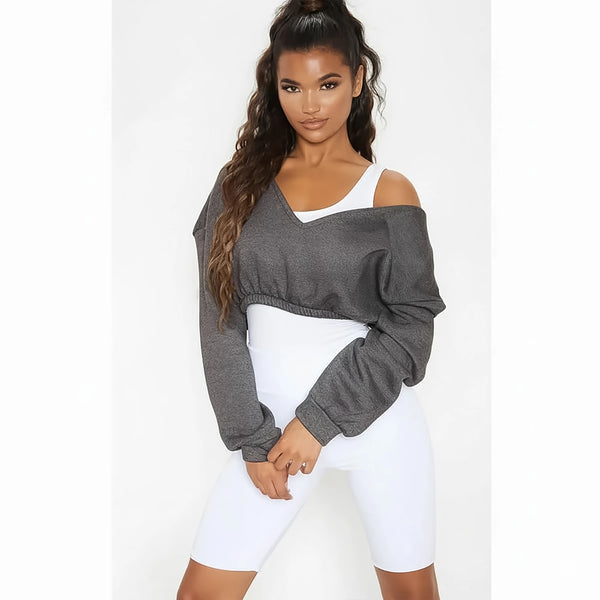 PTL Charcoal Crop Off Shoulder Sweatshirt | Montivo Pakistan