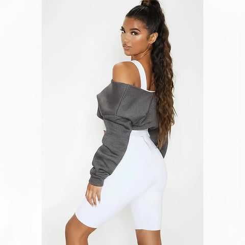PTL Charcoal Crop Off Shoulder Sweatshirt | Montivo Pakistan