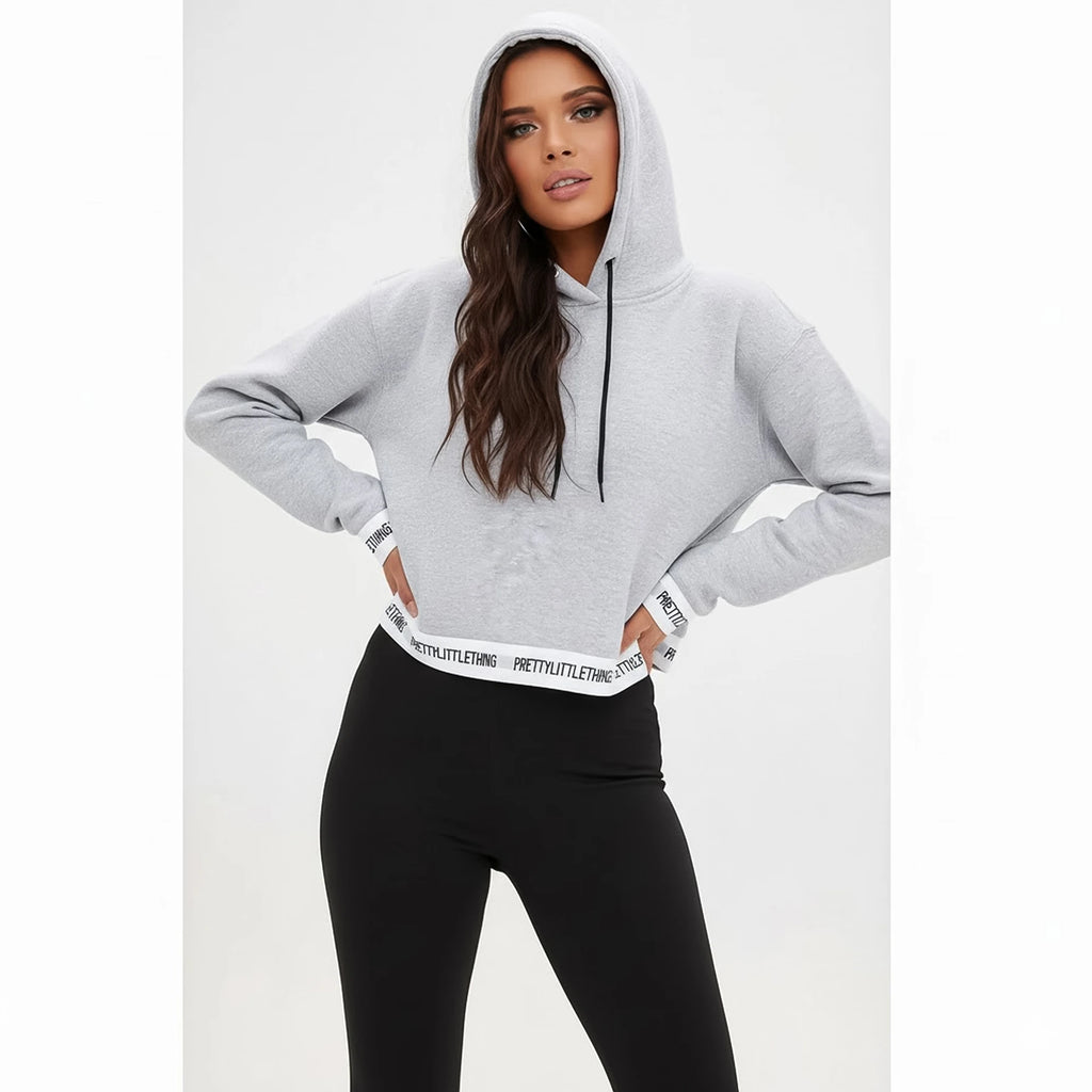 PTL Grey Trim Cropped Hoodie