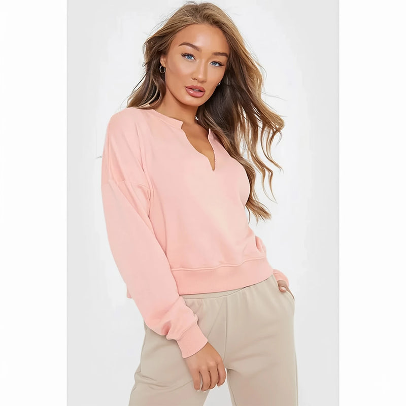 Pink Slash Neck Cropped Sweatshirt | Montivo Pakistan