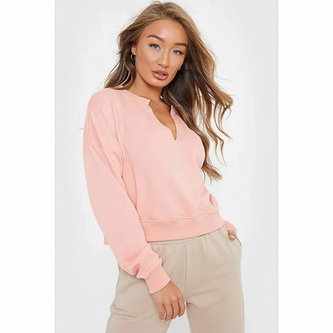 Pink Slash Neck Cropped Sweatshirt | Montivo Pakistan
