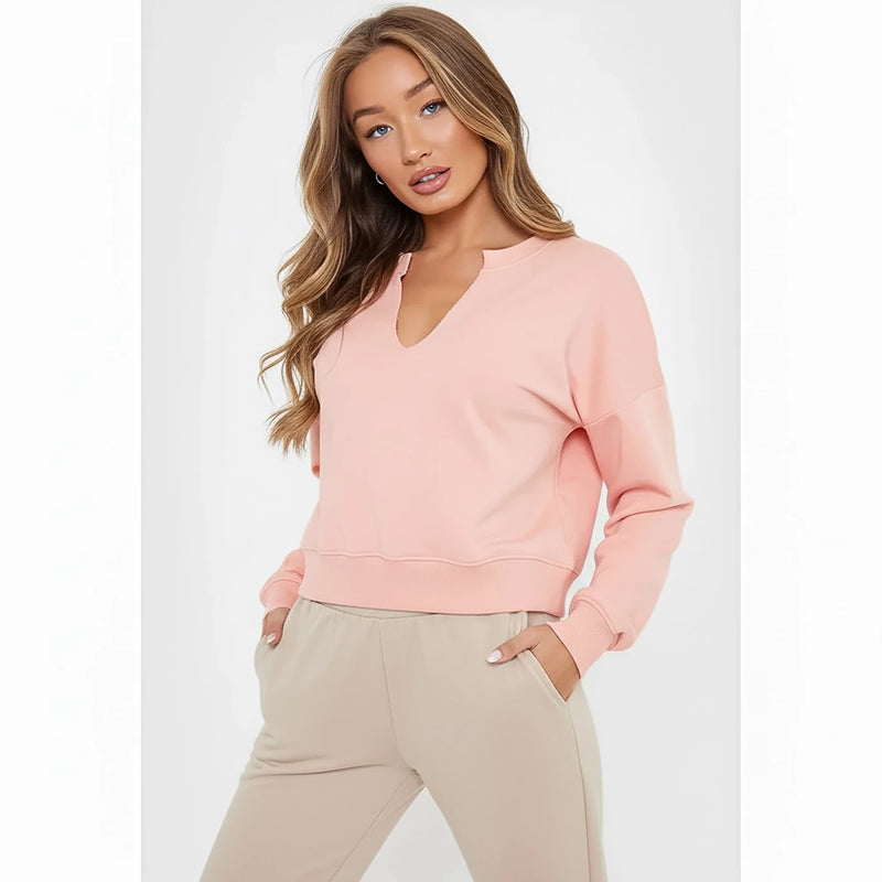 Pink Slash Neck Cropped Sweatshirt | Montivo Pakistan