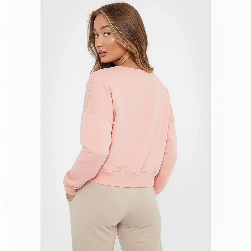 Pink Slash Neck Cropped Sweatshirt | Montivo Pakistan