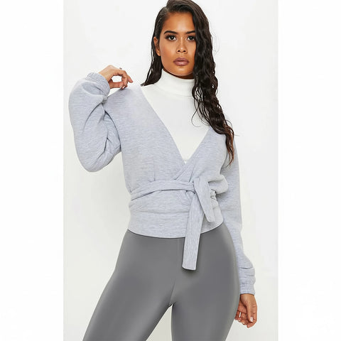 PTL Grey plunge Wrap Sweatshirt | Montivo Pakistan