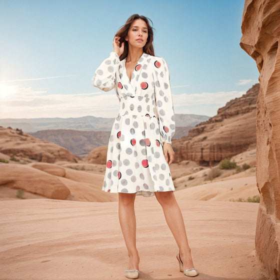 White Red Waist Pleated Dress | Montivo Pakistan