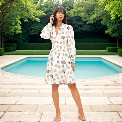 White Peach Waist Pleated Dress | Montivo Pakistan