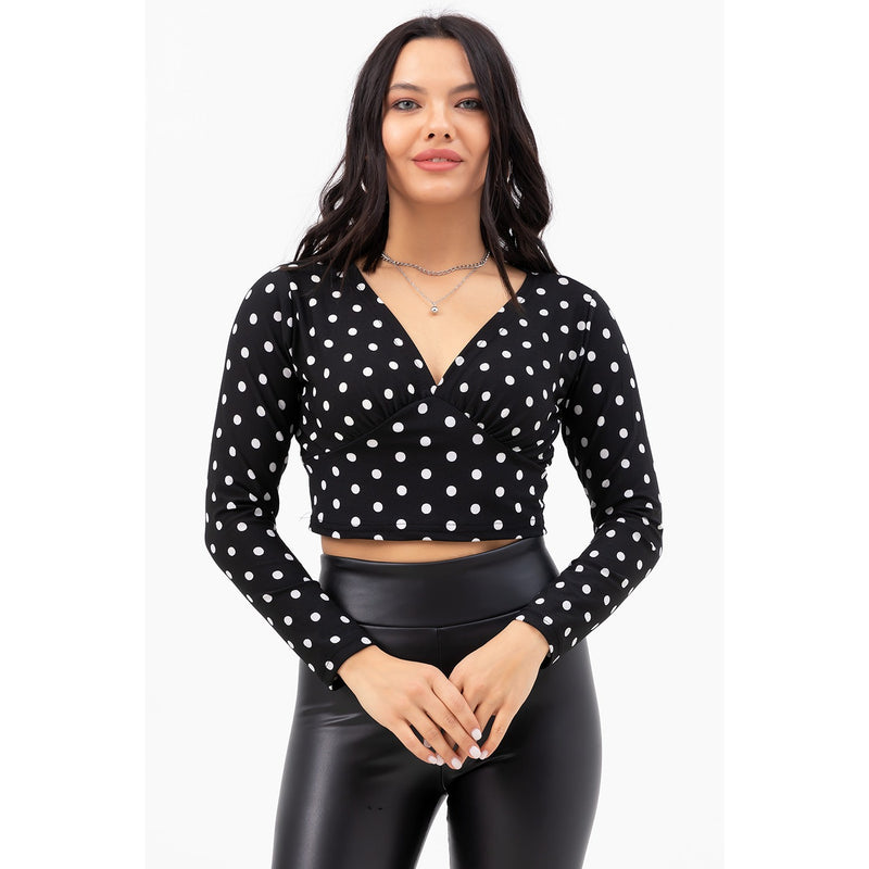 Dotted Double Breasted Crop Blouse | Montivo Pakistan