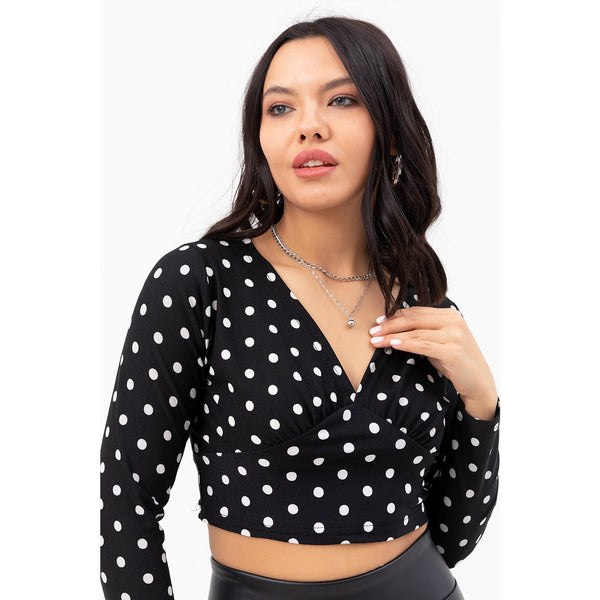 Dotted Double Breasted Crop Blouse | Montivo Pakistan