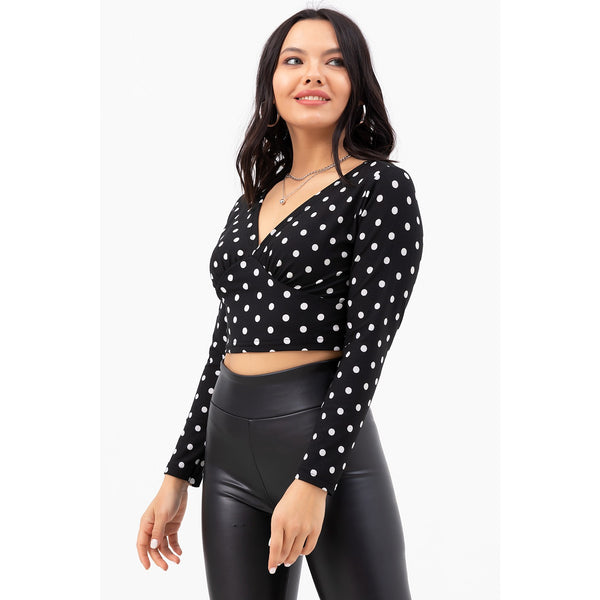 Dotted Double Breasted Crop Blouse | Montivo Pakistan