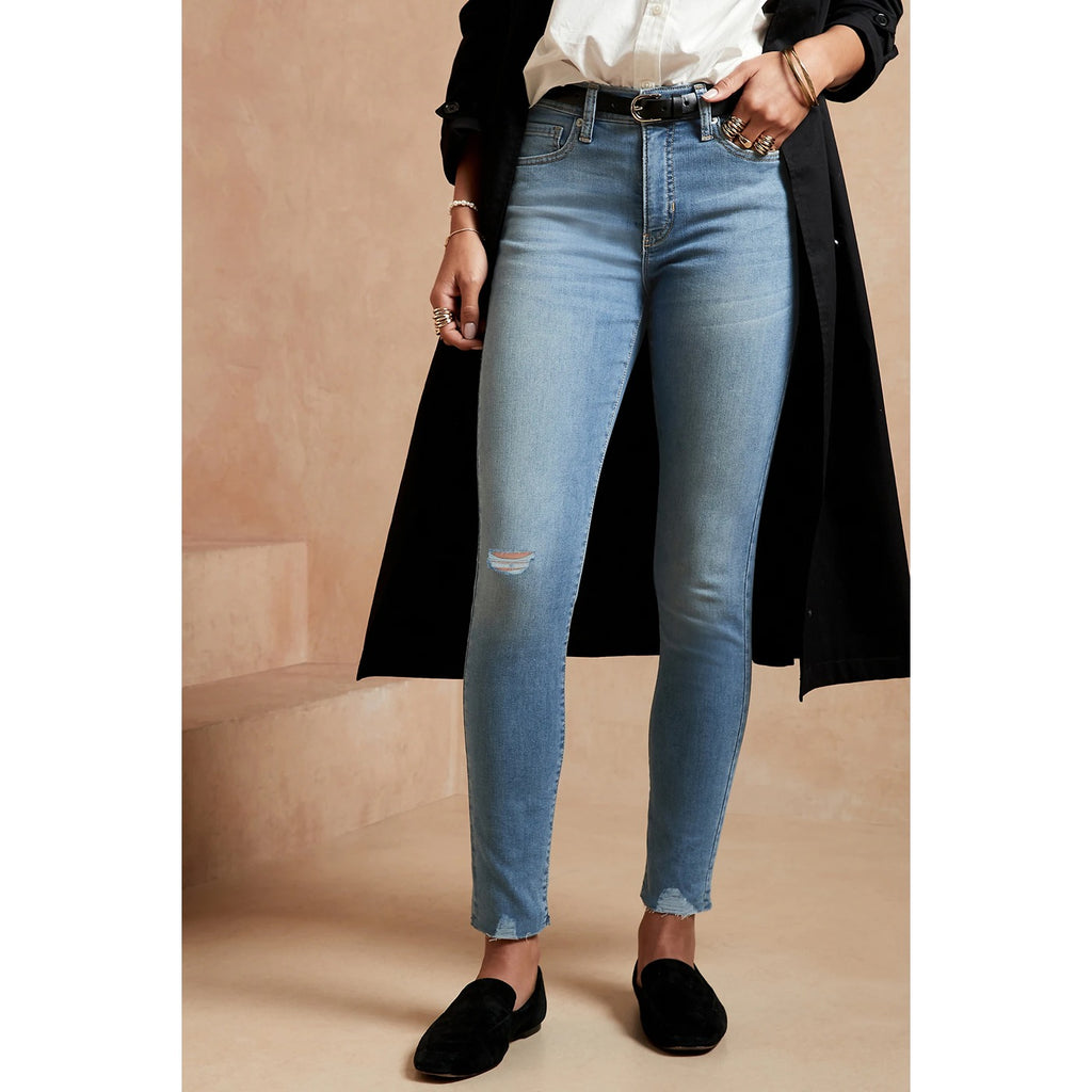 Blue Mid Rise Skinny Ripped Jeans | Montivo Pakistan