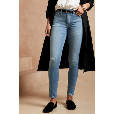 Blue Mid Rise Skinny Ripped Jeans | Montivo Pakistan