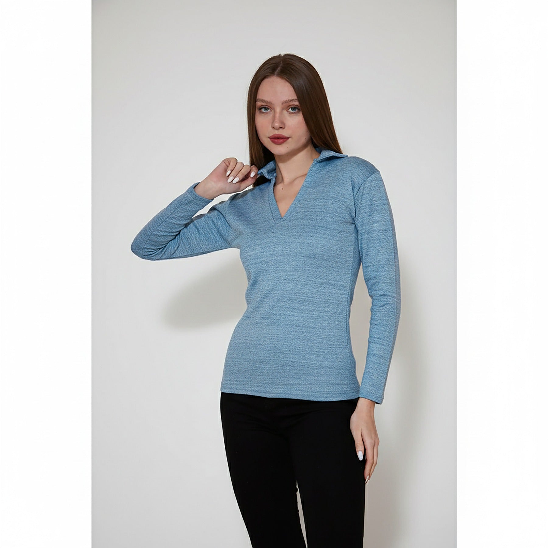 Light Blue Melange Polo Sweatshirt | Montivo Pakistan